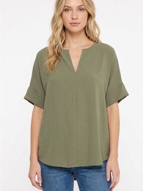 Zenana Outfitters Olive Green Split V-Neck Dolman Sleeve Top